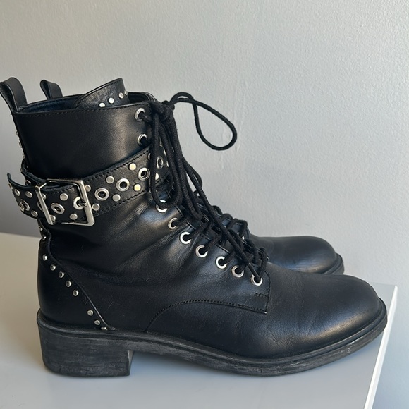 Zara Shoes - ZARA Black Studded Biker Combat Boots